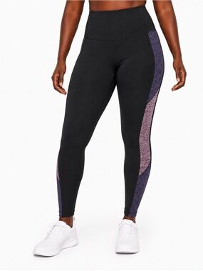 Tangerine Black Leggings with Purple Side Stripe